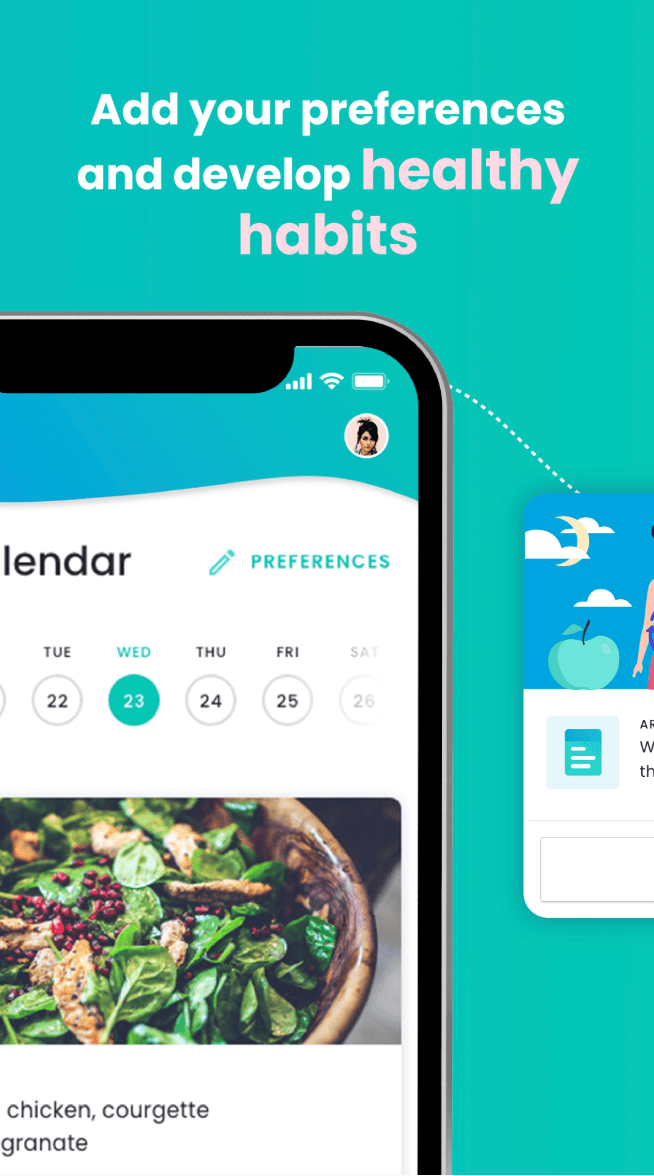 Store screenshot of the diet calendar with meal preferences